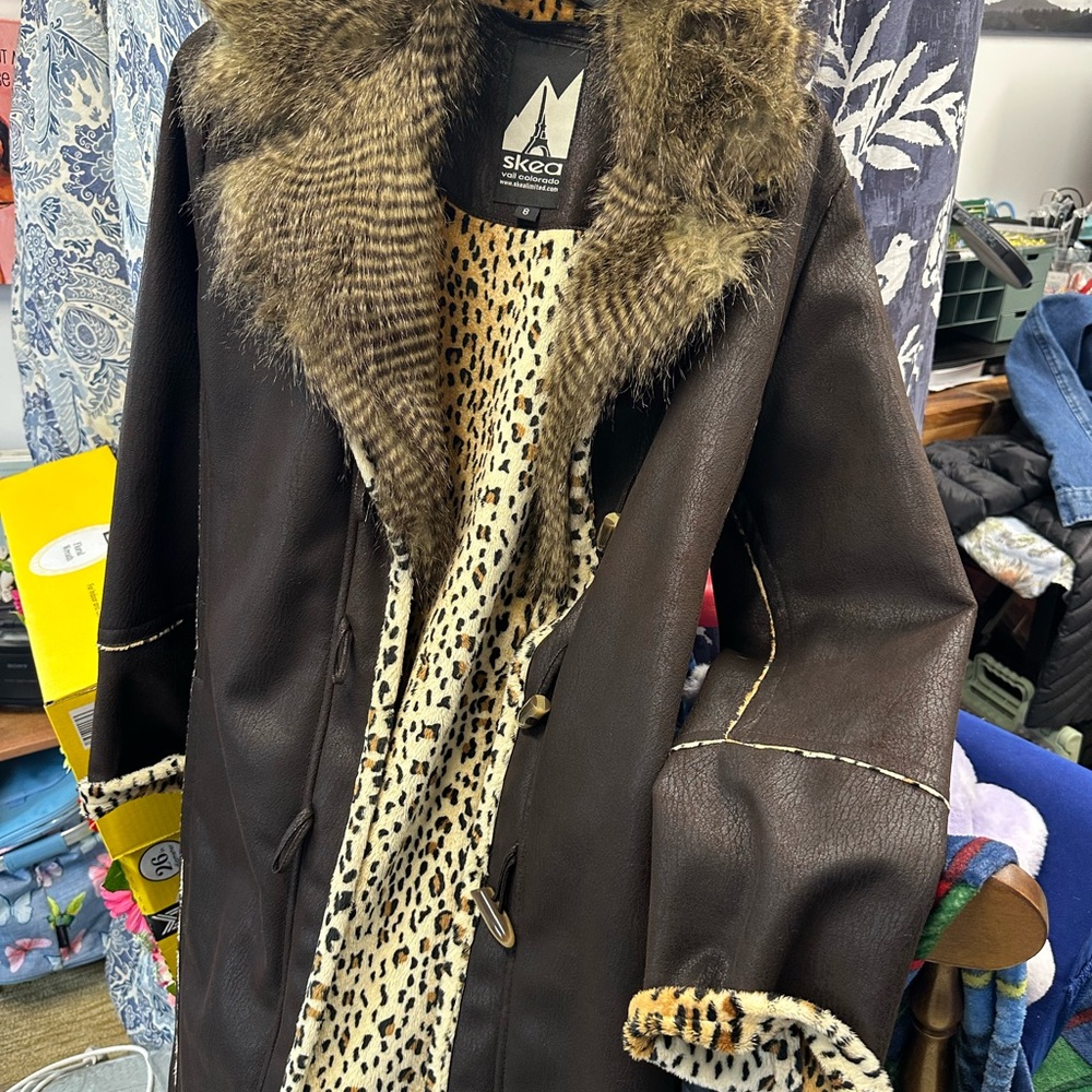 Women's Brown Coat with Faux Fur Trim